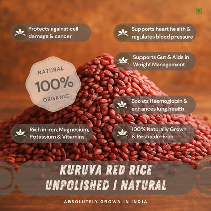 Unpolished Whole Grain Kuruva Red Rice | Naturally Grown