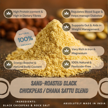 Sand-Roasted Black Chickpeas / Chana Sattu Blend (with Rock Salt) | Dietary Fibre & Protein Rich Superfood